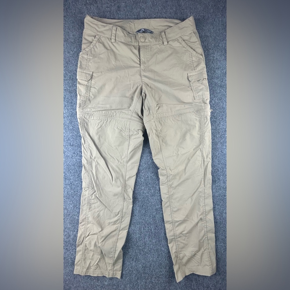 North Face Convertible Pants Shorts Womens 8 Tan Hiking Nylon Straight Zip-Off